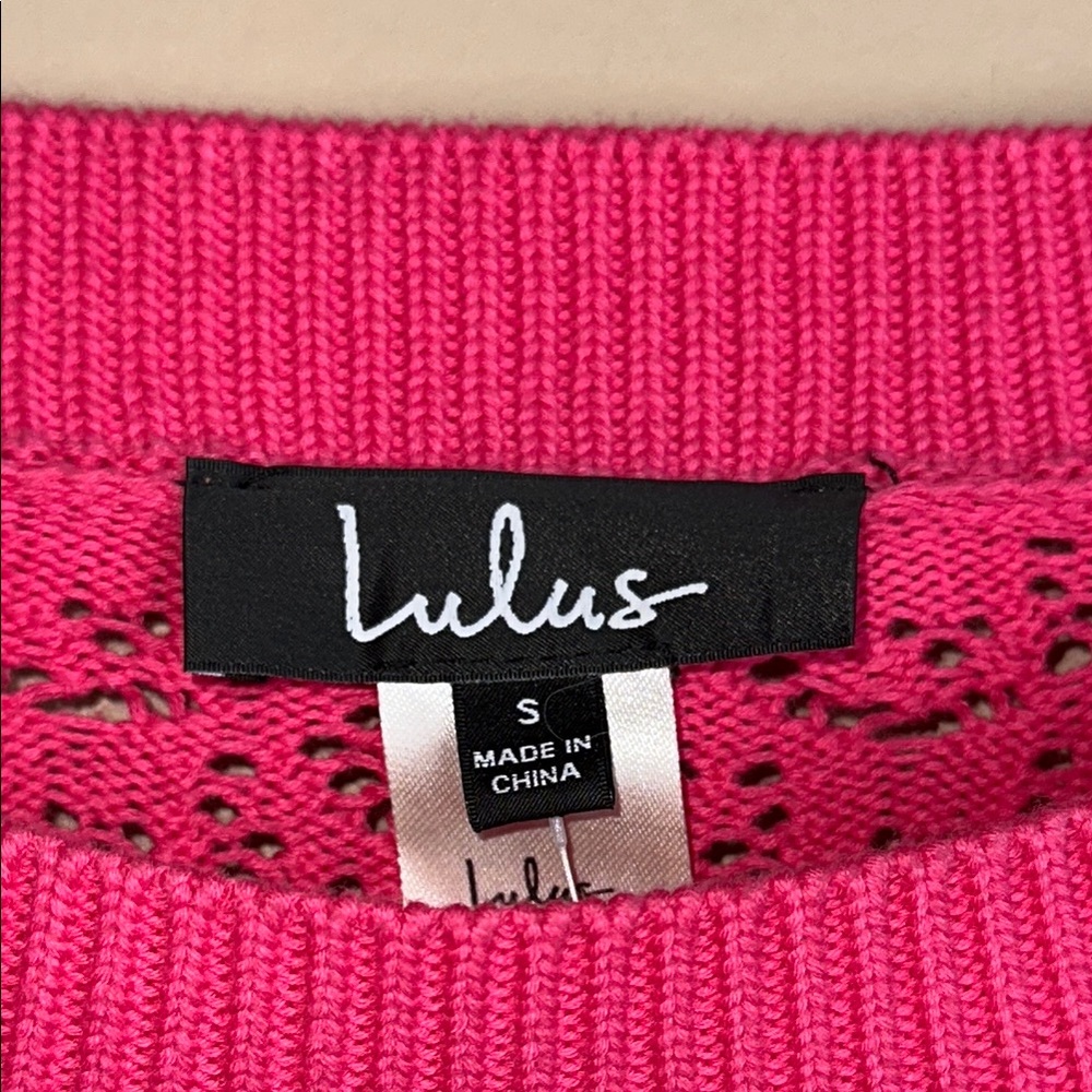Lulus Always All Mine Pink Lace-Up Cropped Pointelle Sweater Size Small - Picture 4 of 7
